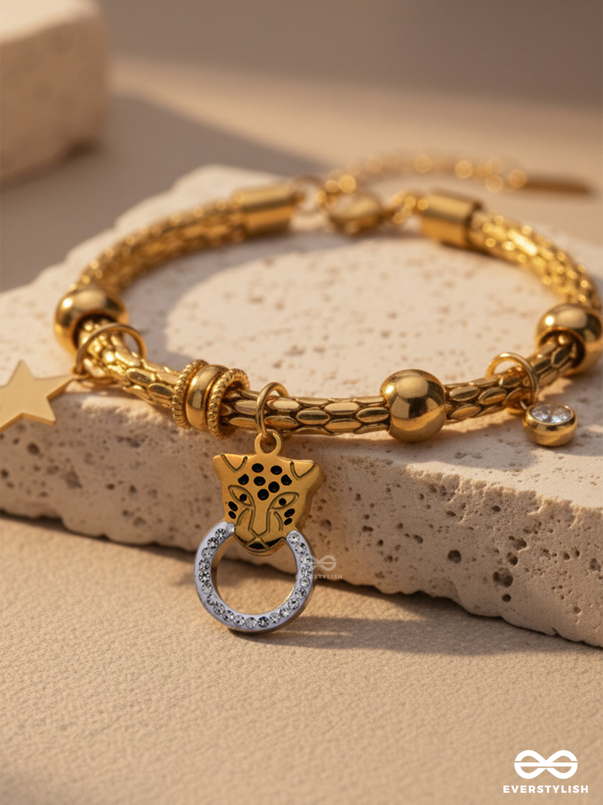 Panther Link - 18K Gold Plated Anti-Tarnish Statement Textured Luxury Charm Bracelet