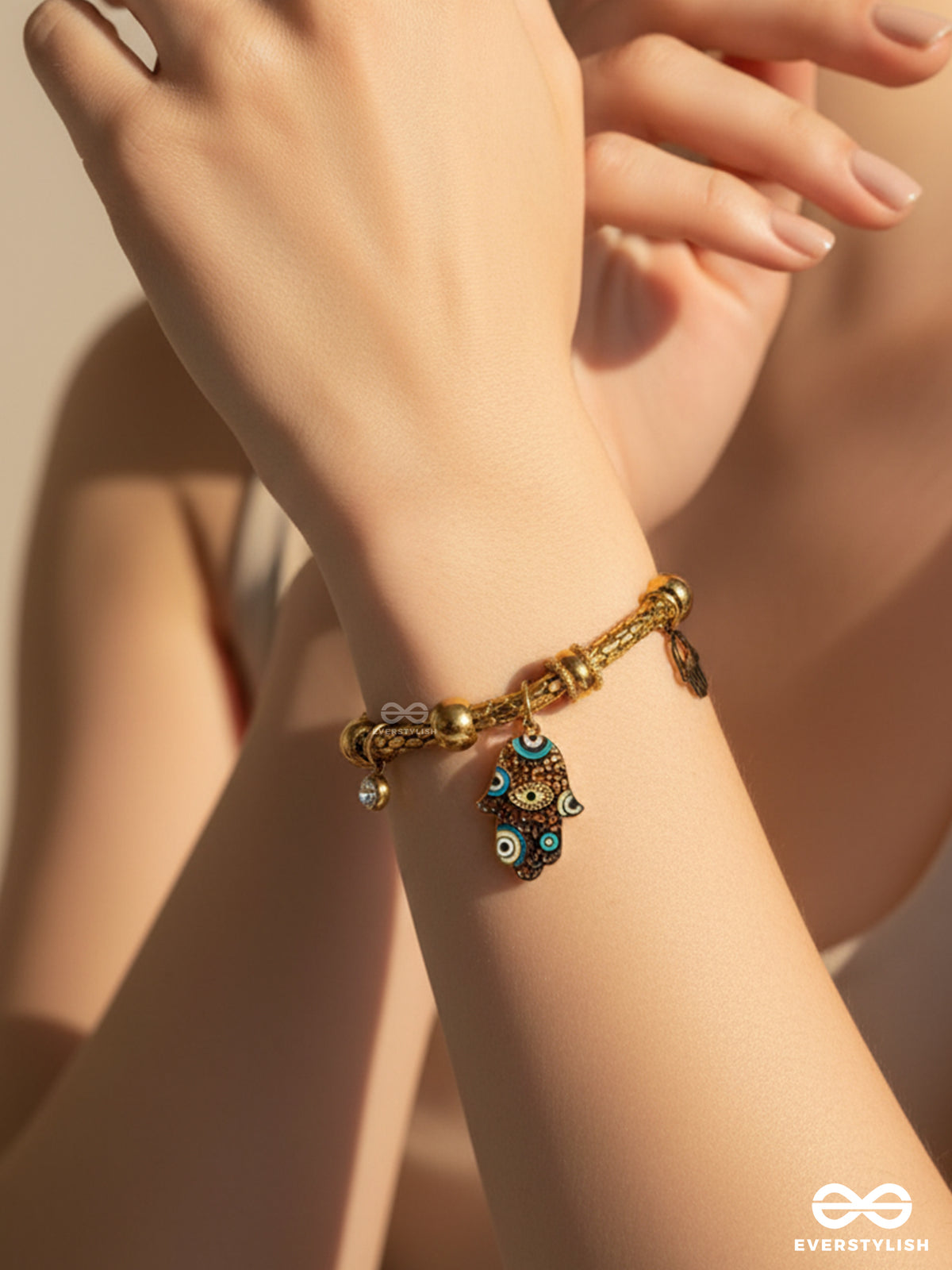 Evil Eye Hand - 18K Gold Plated Anti-Tarnish Statement Textured Luxury Charm Bracelet