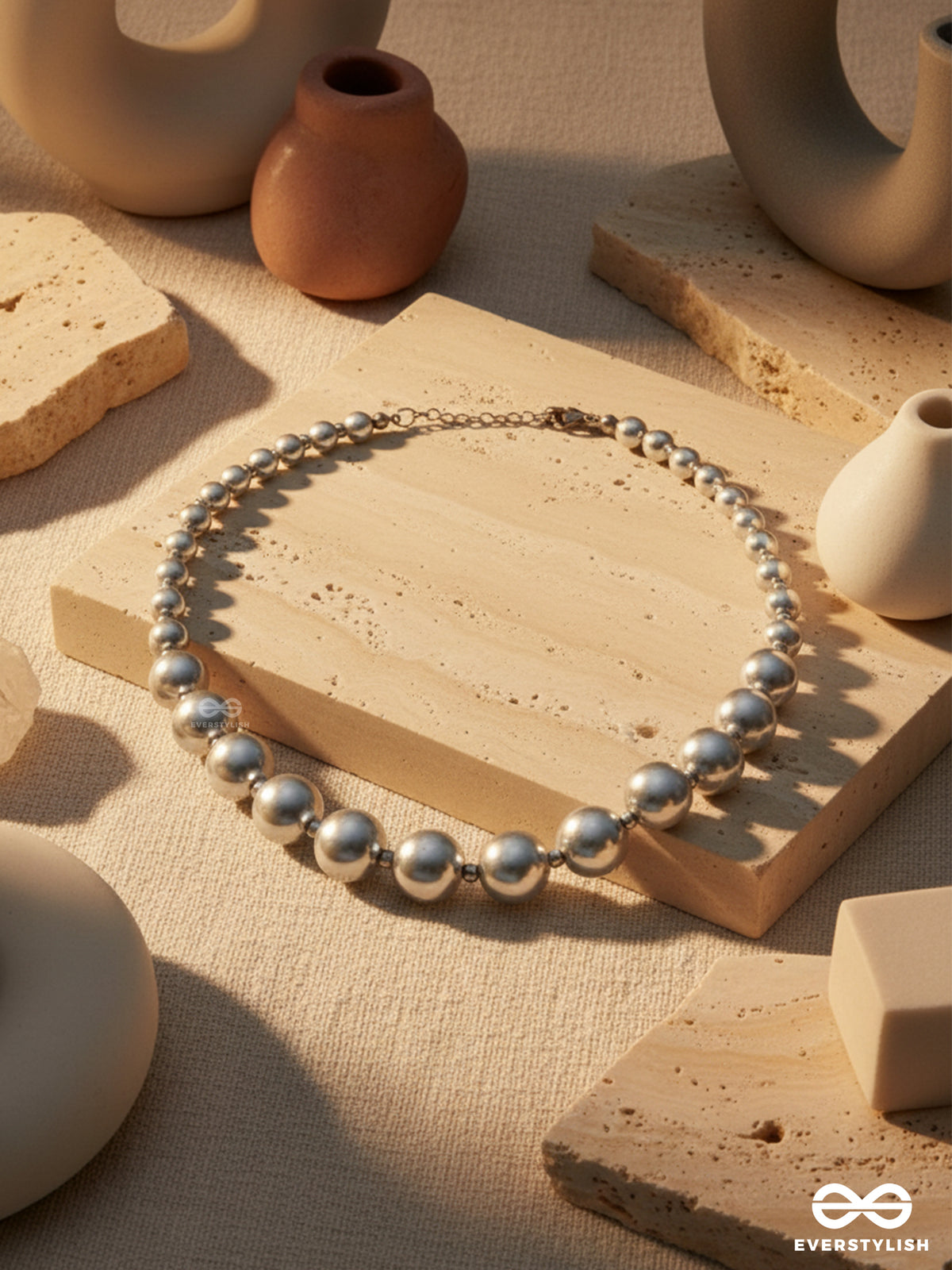 Polished Zenith - Refined Luxury Metallic Bead Neckpiece