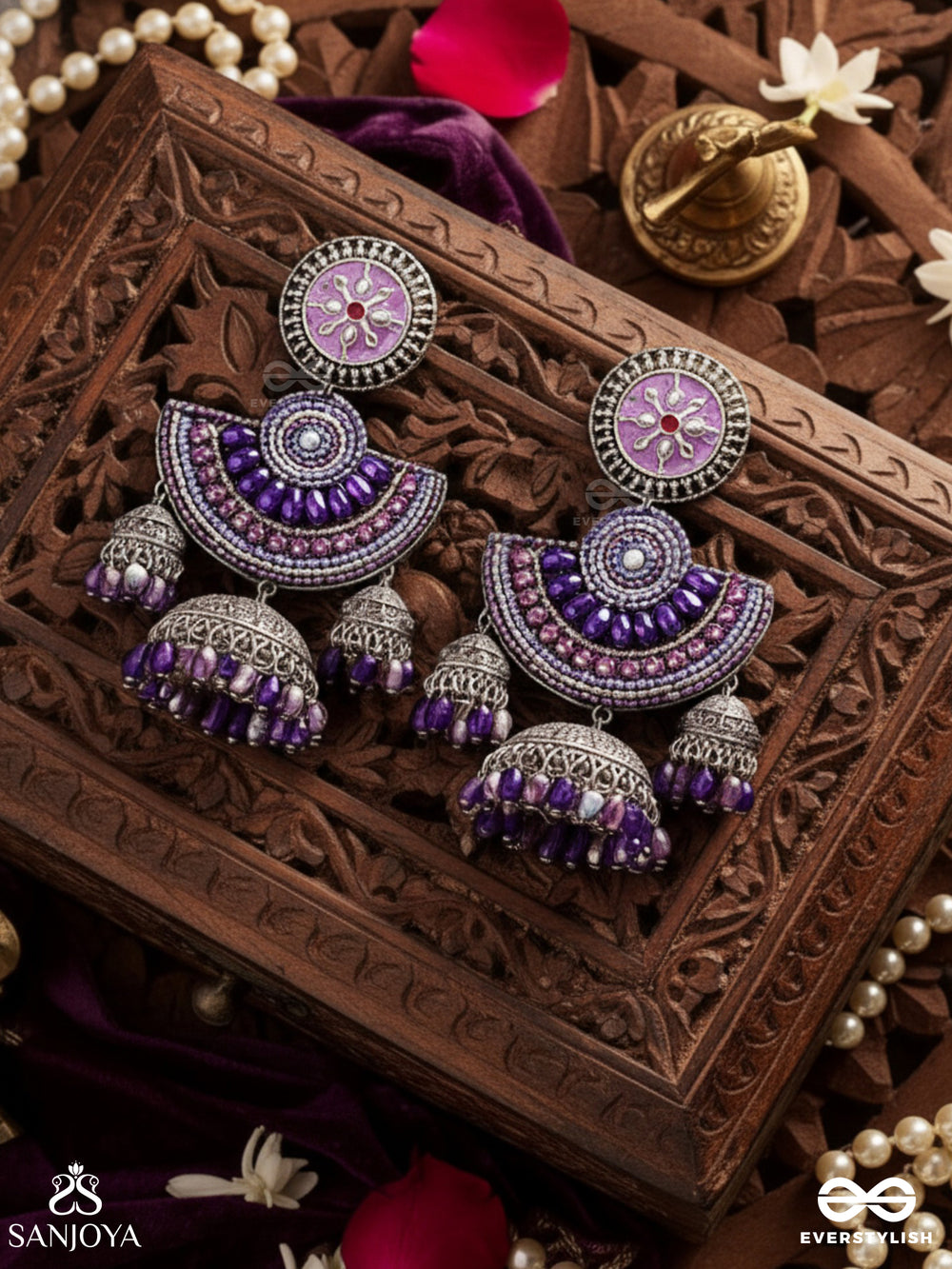 Neelashree- Blue Beauty-Hand Embroidered Earrings Embellished With Glass Beads And Cutdana Work
