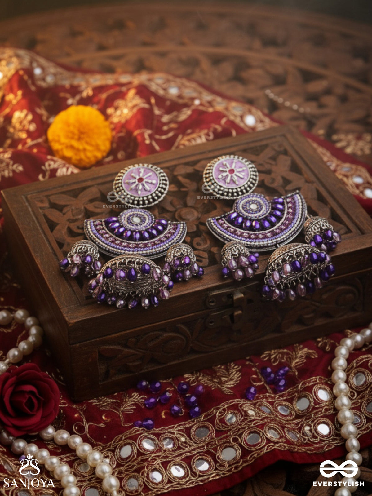 Neelashree- Blue Beauty-Hand Embroidered Earrings Embellished With Glass Beads And Cutdana Work