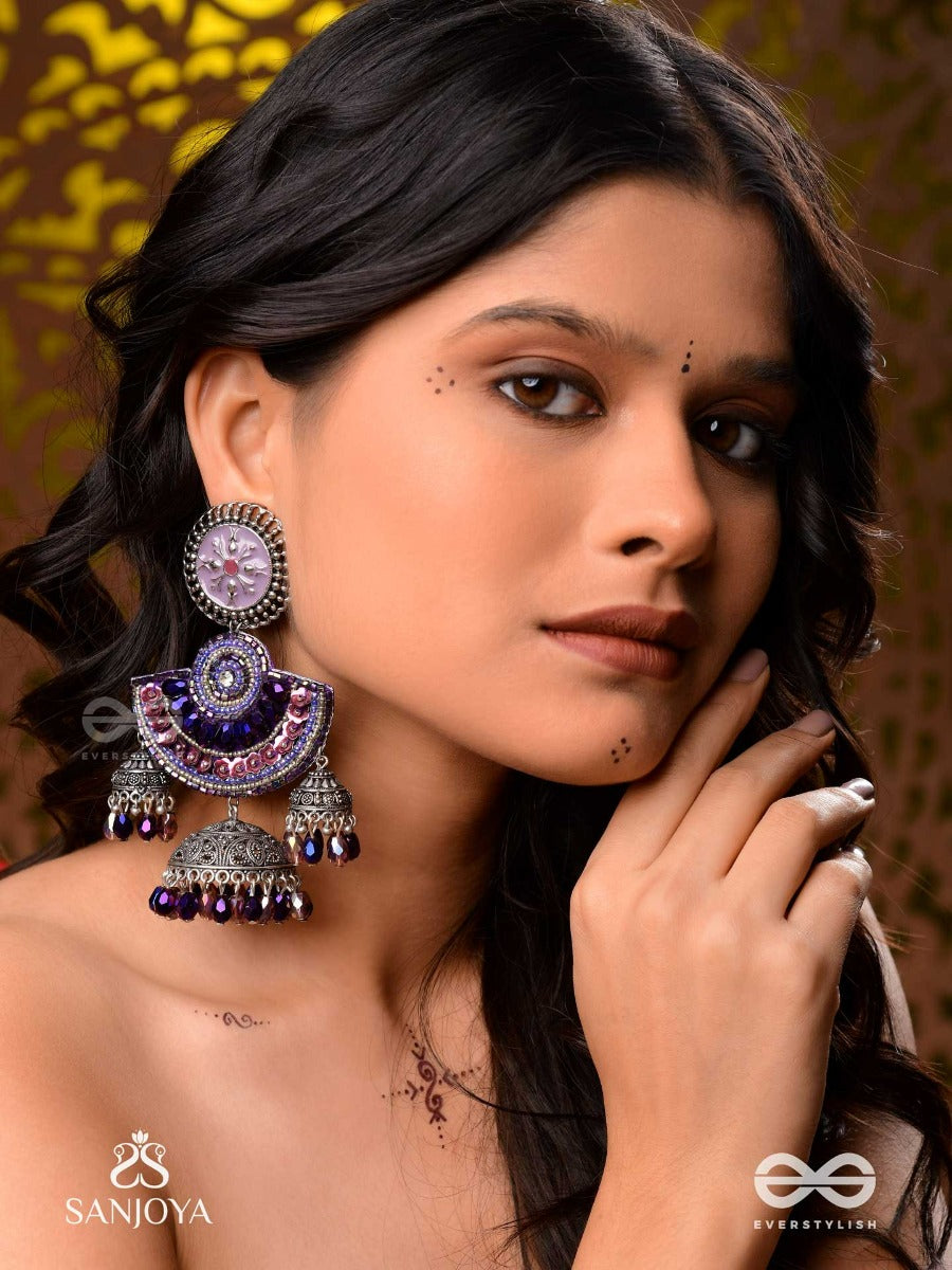 Neelashree- Blue Beauty-Hand Embroidered Earrings Embellished With Glass Beads And Cutdana Work
