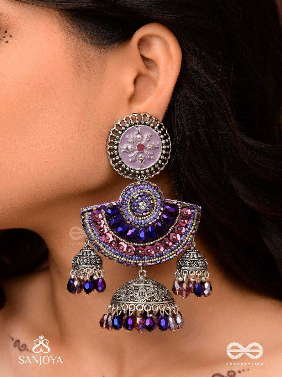 Neelashree- Blue Beauty-Hand Embroidered Earrings Embellished With Glass Beads And Cutdana Work