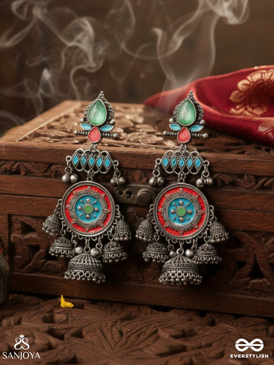 Adityaratna-Sun Gem- Radiant Earrings With Detailed Metalwork Set In Pastel Tone Featuring Stone And Jhumkas