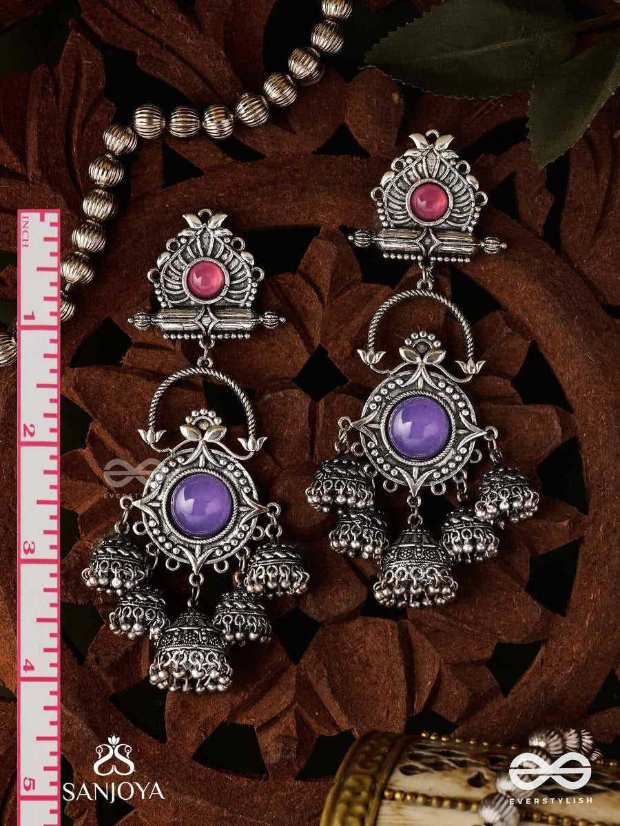 Neeladhara-Blue Stream-Oxidized Earrings Complemented By Stones, Beads And Dangling Jhumkas