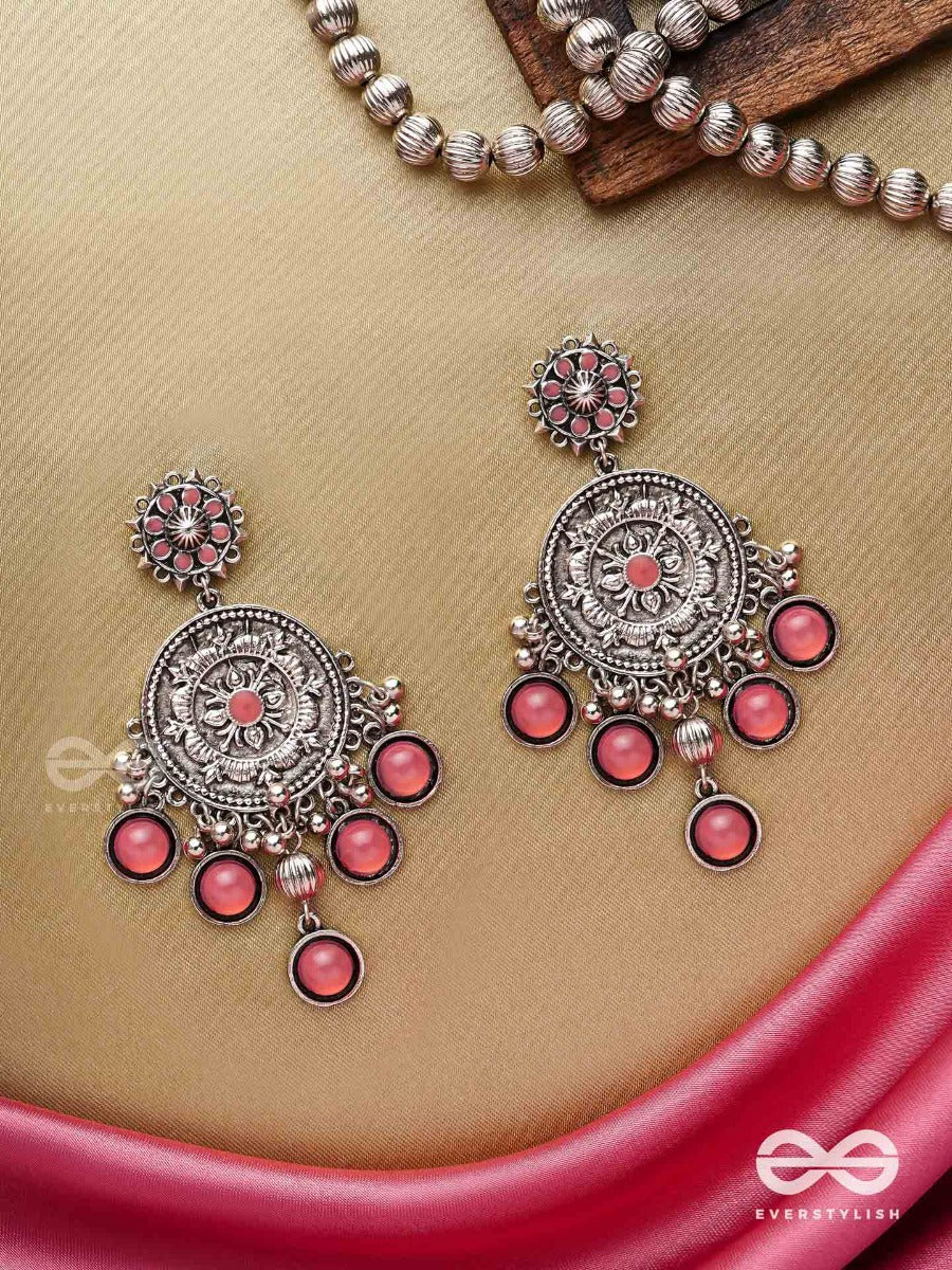 Gem Flower -Pastel Pink Oxidized Earrings