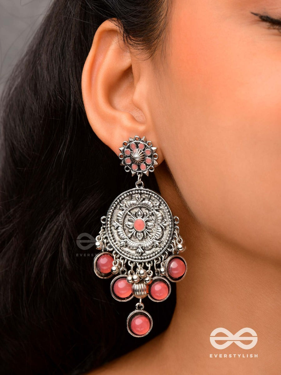 Gem Flower -Pastel Pink Oxidized Earrings