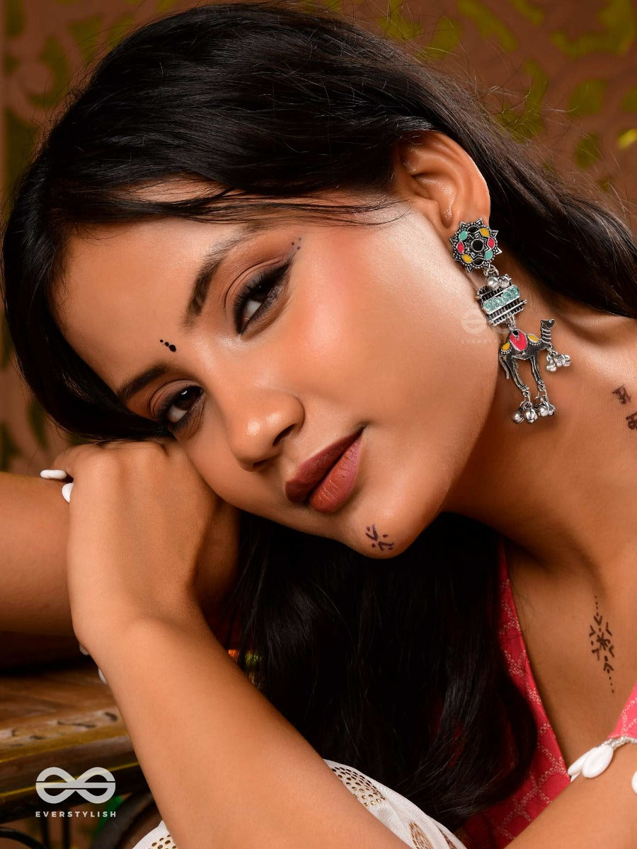 Camel's Melody- Oxidized Camel Motif Earrings