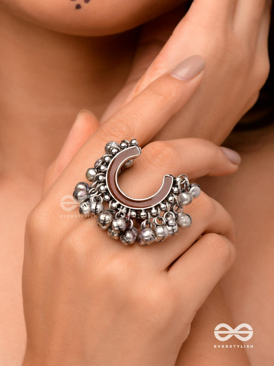 Lunar Embrace- Oxidized Adjustable Ring With Ghungroos