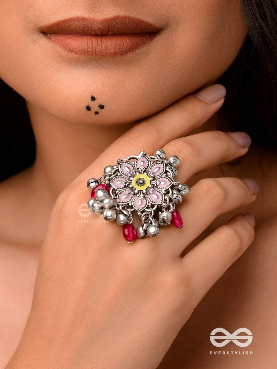 Autumn Leaf Ring- Enamelled Adjustable Oxidized Beaded Ring