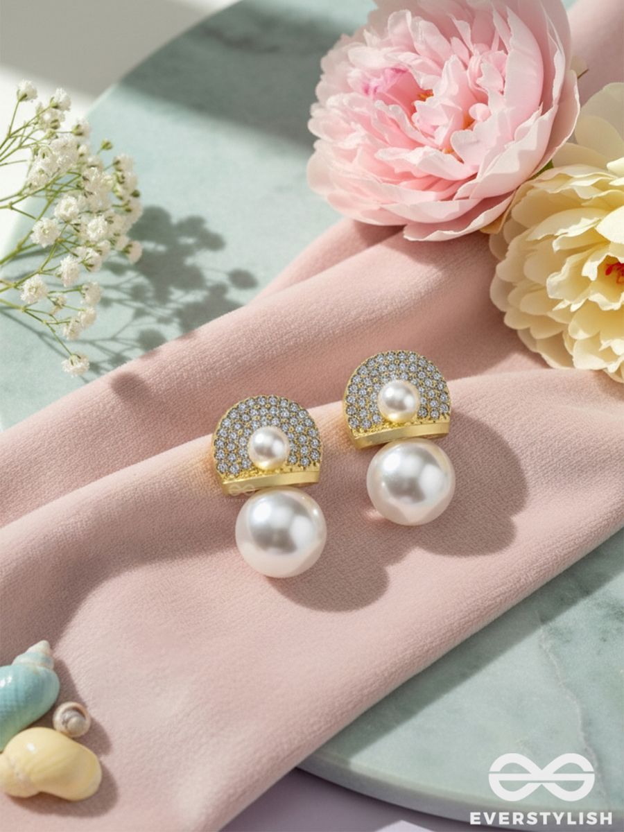 Crystal Orbits- Crystal Studded Statement Earrings With Dropping Pearls