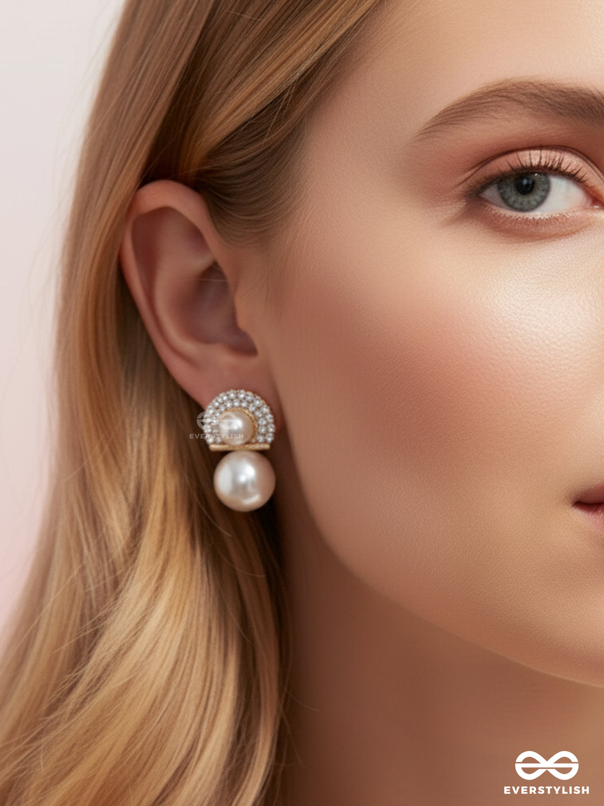 Crystal Orbits- Crystal Studded Statement Earrings With Dropping Pearls