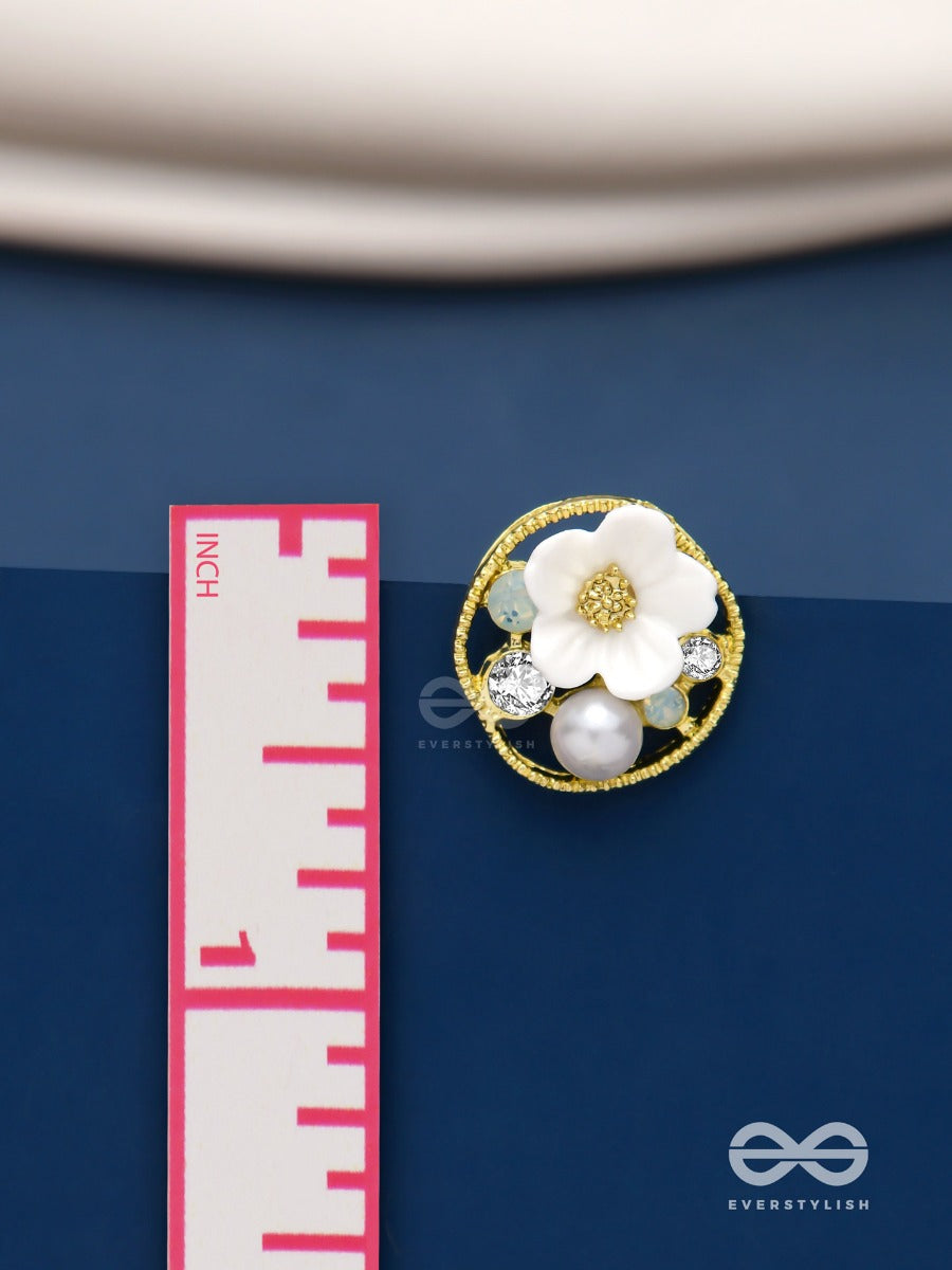 Divine Temptation- White Floral Studs Encircled With Golden Mesh
