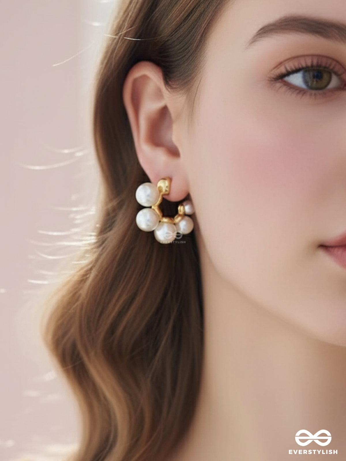 Plush Desires- Golden Circular Earrings With Studded Pearls