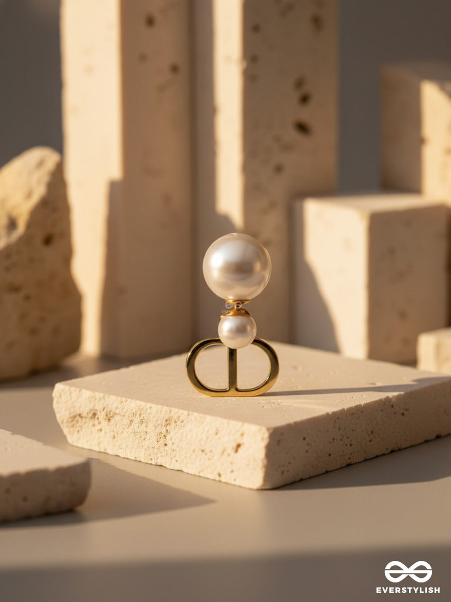 Starlit Orb- Dangling Pearl Earrings With Golden Spheres
