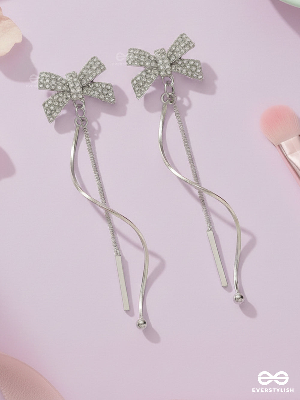 Starry Knots- Dangling Silver Cubic Zirconia Earrings