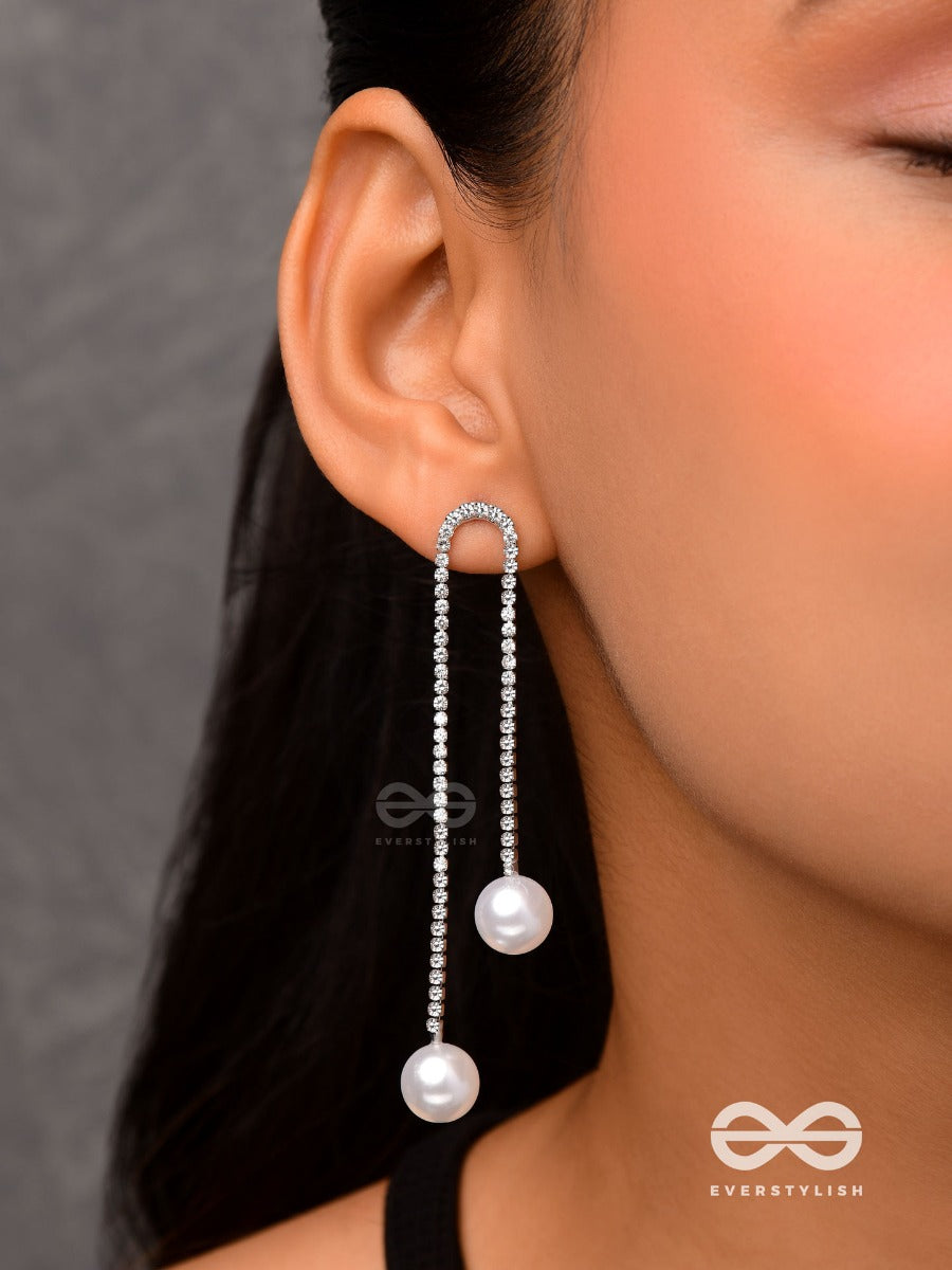 New Dawn - Dangling Crystal Earrings With White Pearl