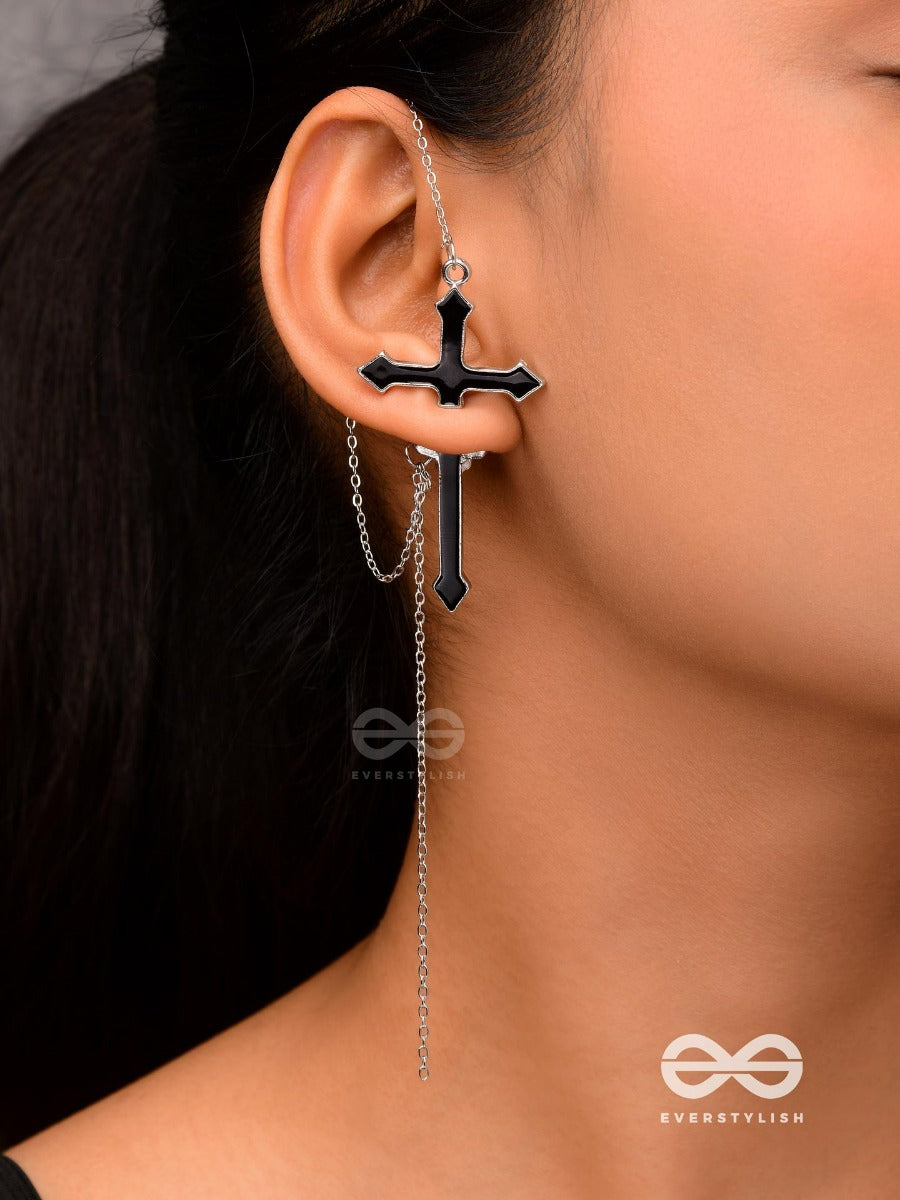 The Holy Spirit - Black Cross Sleek Earring (One Ear)