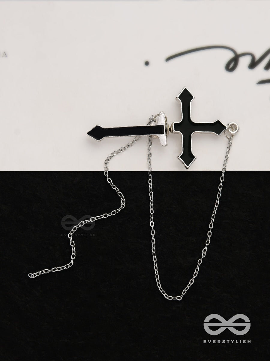 The Holy Spirit - Black Cross Sleek Earring (One Ear)