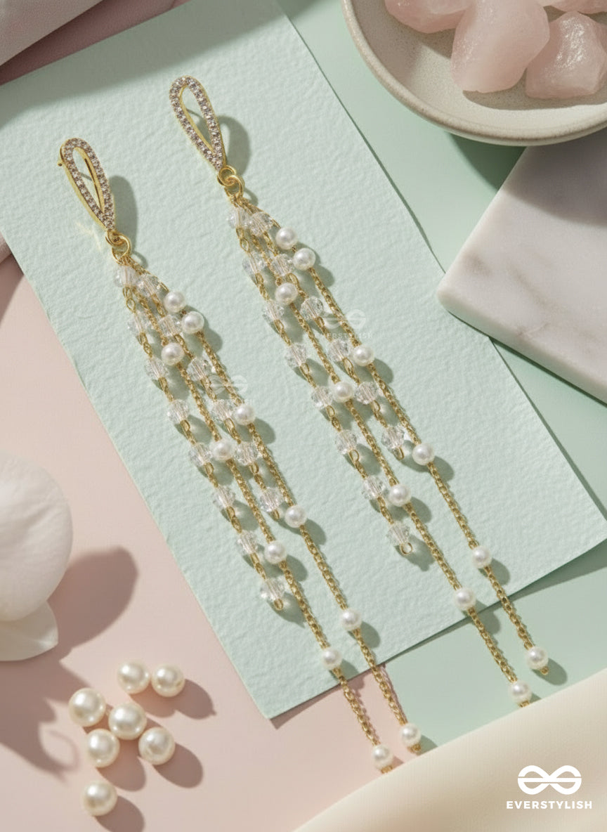 Glass Sprinklings - Dangling Golden Bead Earrings