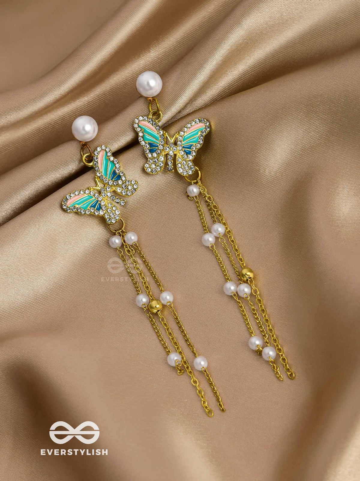 Serene Seabreeze - Dangling Butterfly Aqua Earrings