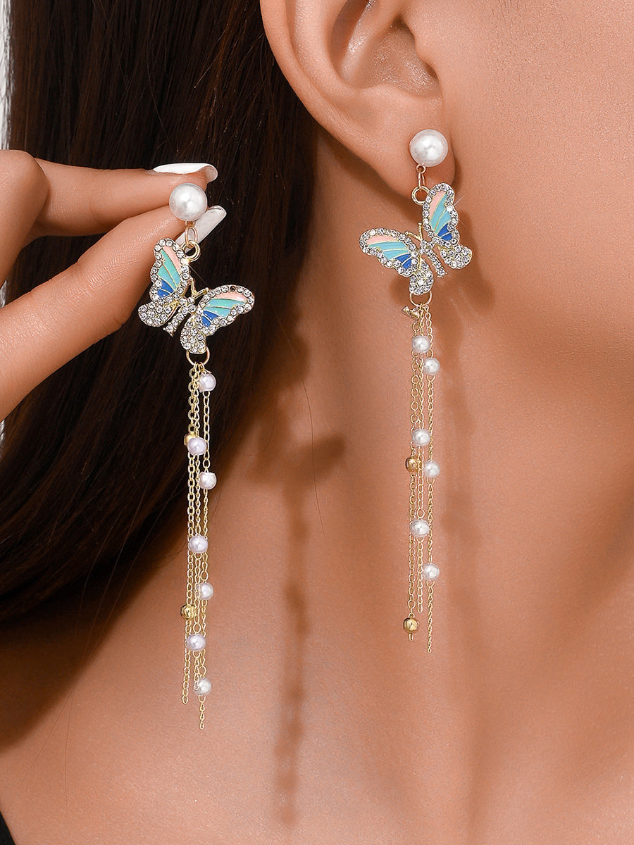 Serene Seabreeze - Dangling Butterfly Aqua Earrings