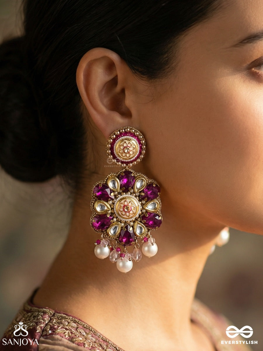 Manimandari - Jewelled Form - Ornate Earrings With Gemmed Design And Dangling Accents