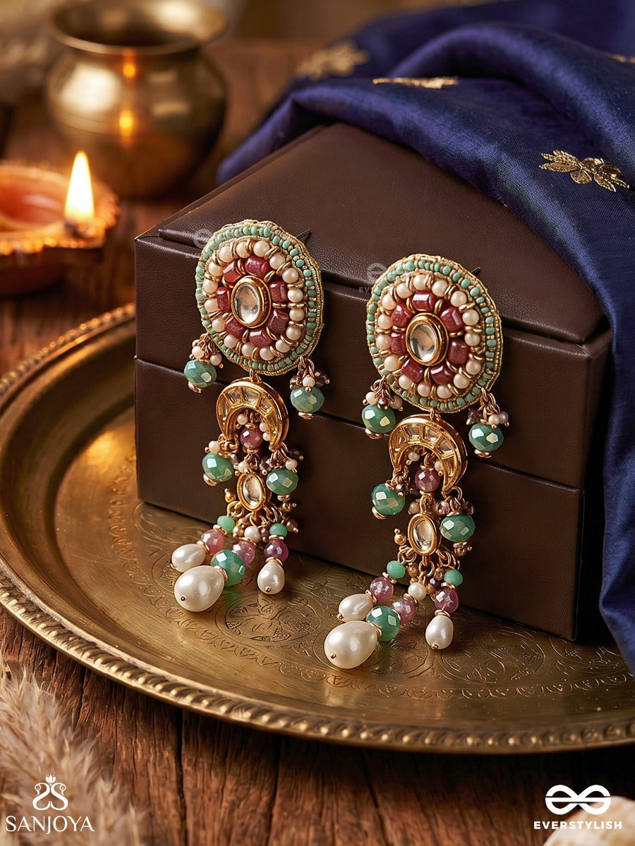 Padmavistara - Lotus Expanse - Ornate Earrings With Floral Motif And Dangling Gem Details