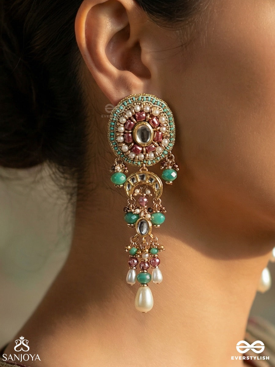 Padmavistara - Lotus Expanse - Ornate Earrings With Floral Motif And Dangling Gem Details
