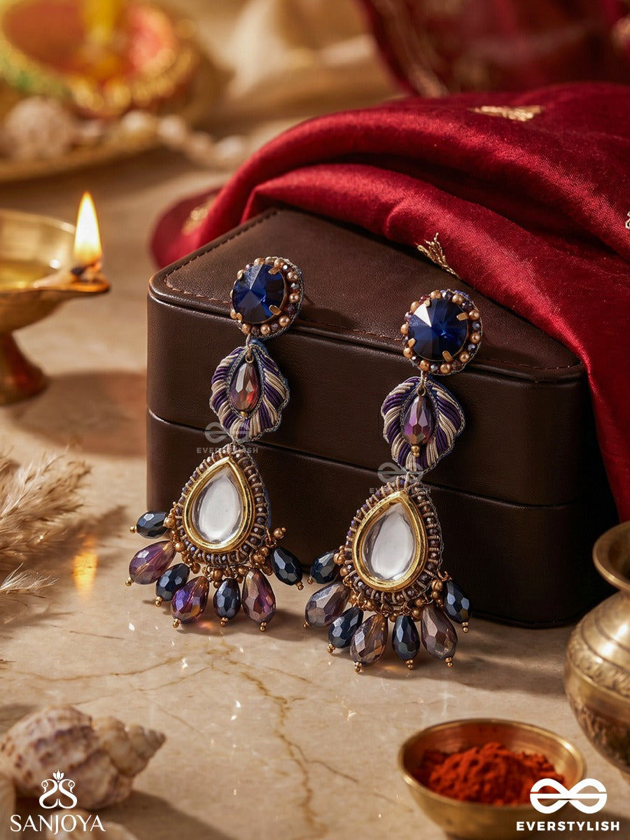 Vyompratika - Celestial Emblem - Statement Earrings With Ornamental Panels And Dangling Drop Accents