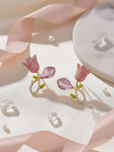 Petal Grace- Pink Floral Charm Earrings