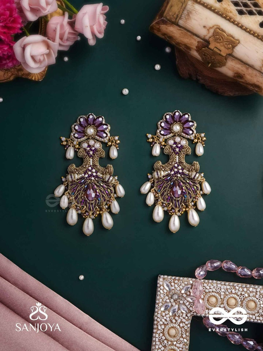 Shyam Pushp- Dark Blossom A Regal Earring With Rich, Dark-Hued Gemstones And Pearl Accents, Resembling A Blooming Flower