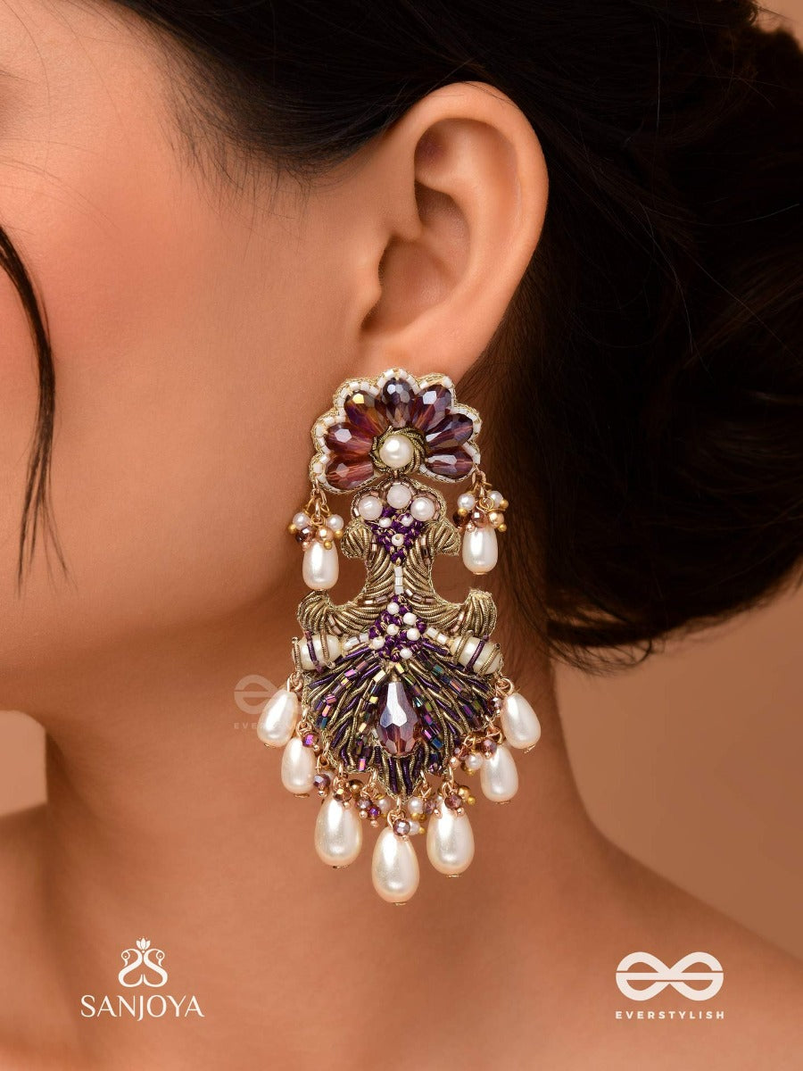 Shyam Pushp- Dark Blossom A Regal Earring With Rich, Dark-Hued Gemstones And Pearl Accents, Resembling A Blooming Flower