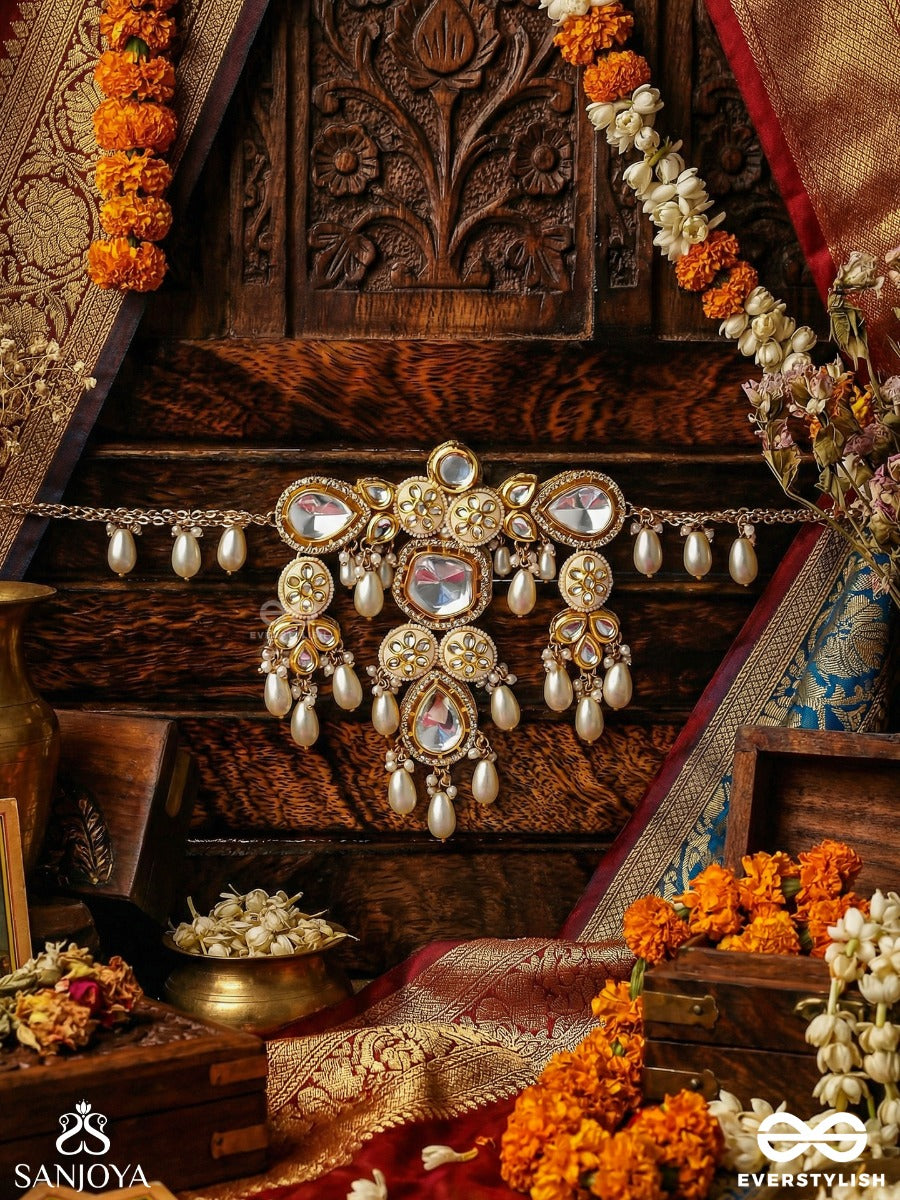 Kamakshi - One With Loving Eyes - Statement Necklace With Ornamental Motifs And Pearl Fringe
