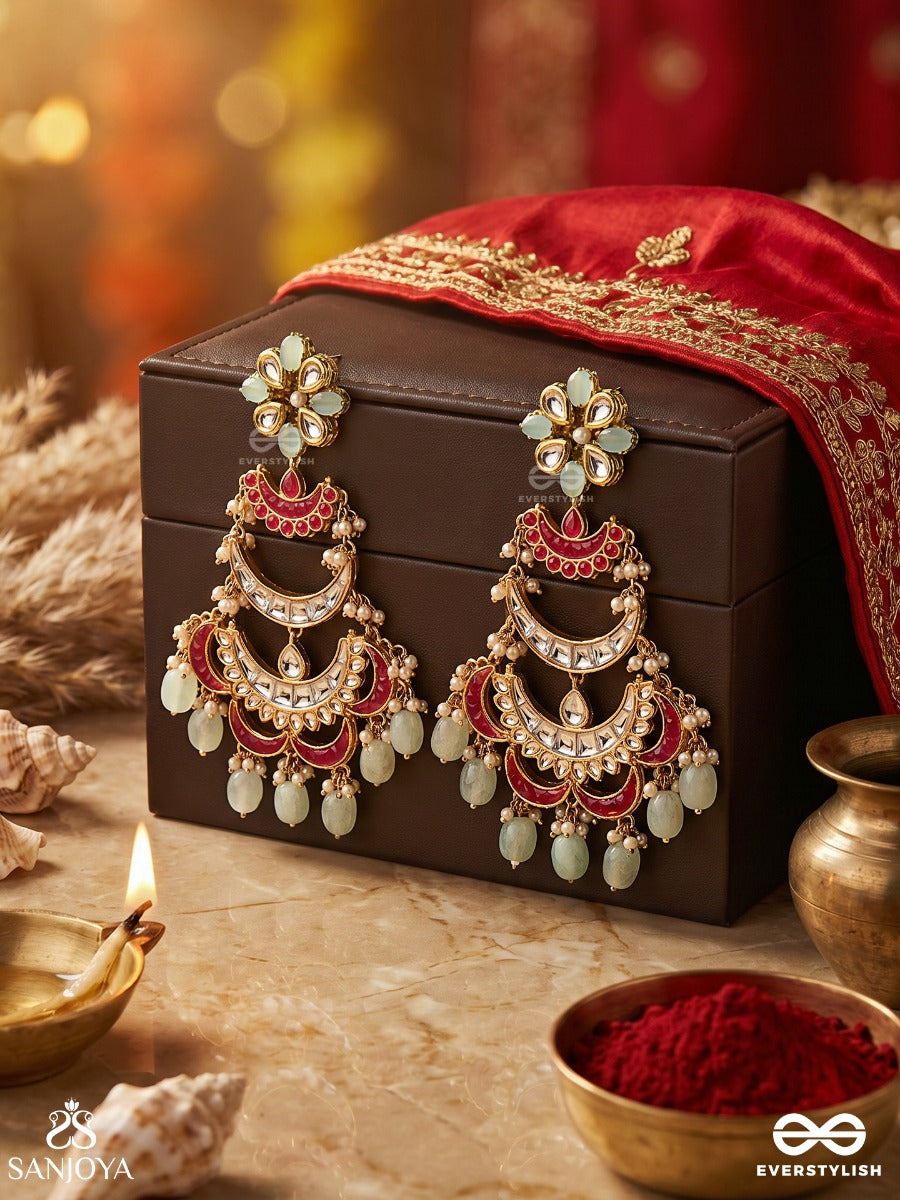 Chandrika Dhara- Moonlight Cascade Exquisite Floral Kundan Earrings Adorned With Pearls And Pastel Beads