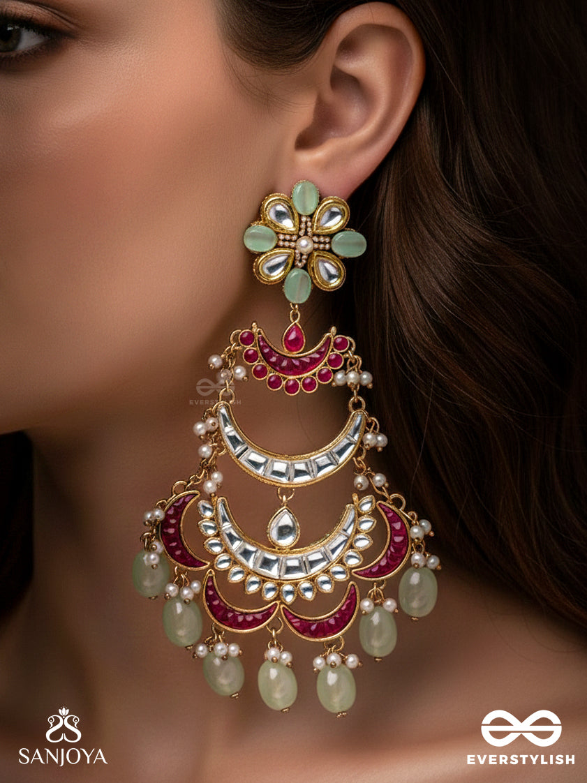 Chandrika Dhara- Moonlight Cascade Exquisite Floral Kundan Earrings Adorned With Pearls And Pastel Beads