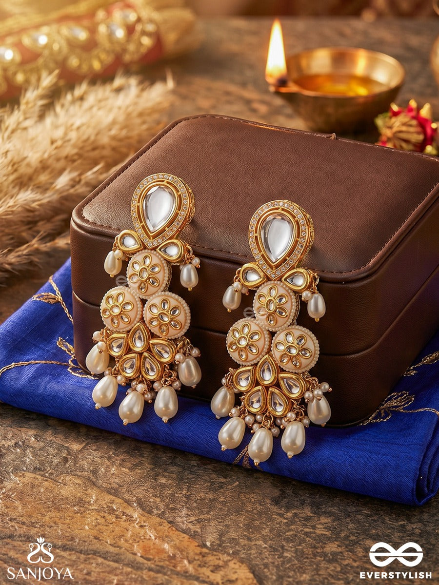 Meghisha - Cloud-Like Beauty - Ornate Earrings With Embellished Floral Motifs And Dangling Details