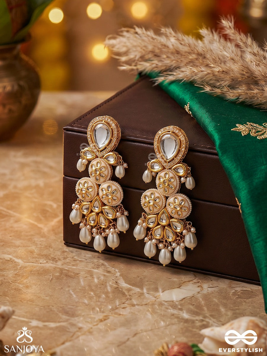 Meghisha - Cloud-Like Beauty - Ornate Earrings With Embellished Floral Motifs And Dangling Details