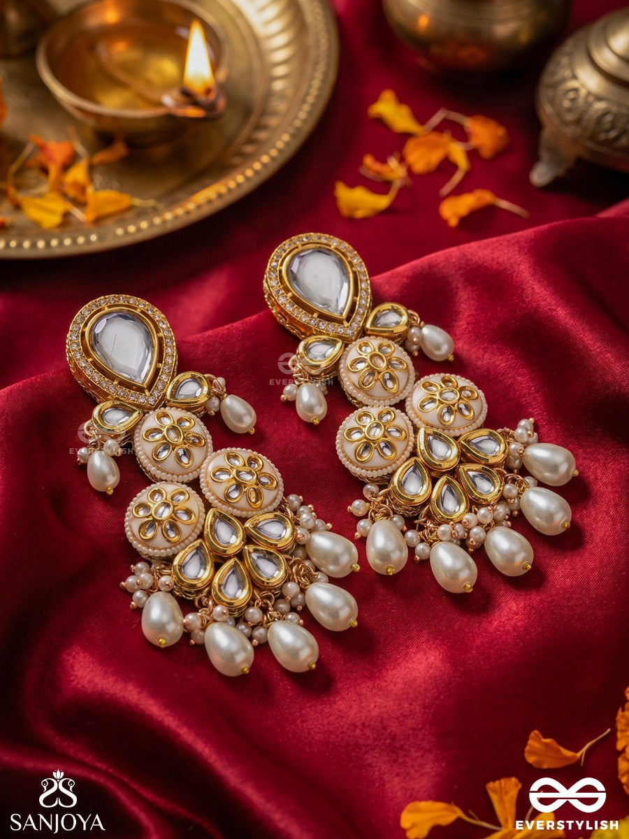 Meghisha - Cloud-Like Beauty - Ornate Earrings With Embellished Floral Motifs And Dangling Details