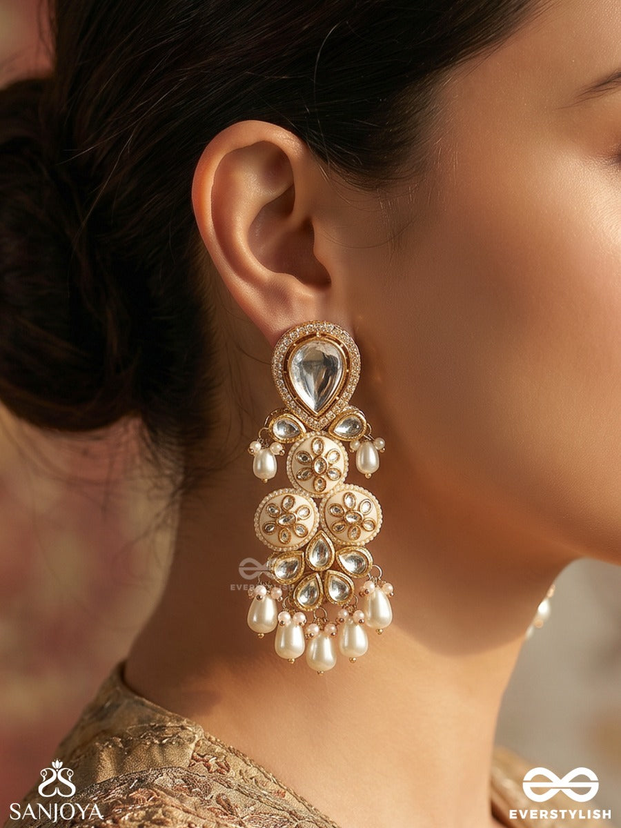 Meghisha - Cloud-Like Beauty - Ornate Earrings With Embellished Floral Motifs And Dangling Details