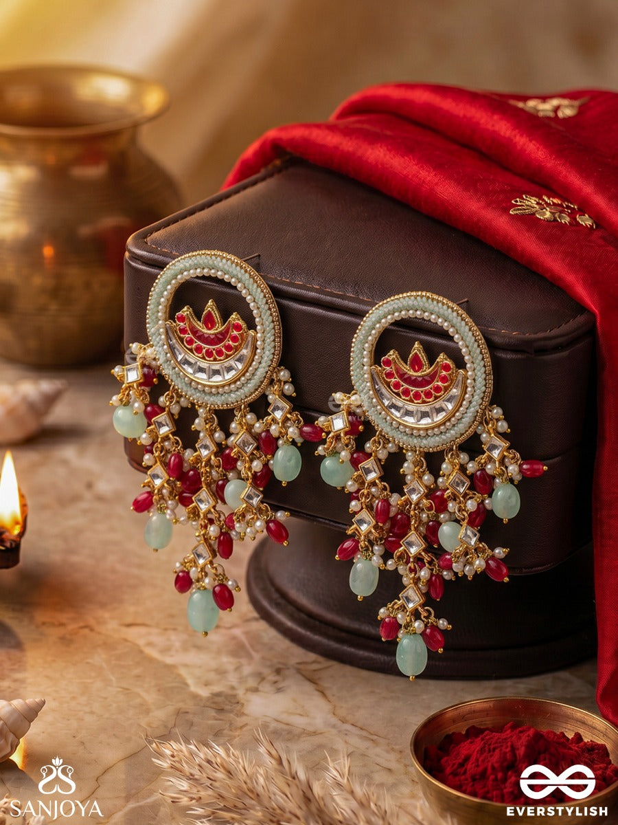 Chandrapriya - Loved By The Moon - Statement Earrings With Ornate Disc And Multi-Drop Gem Accents