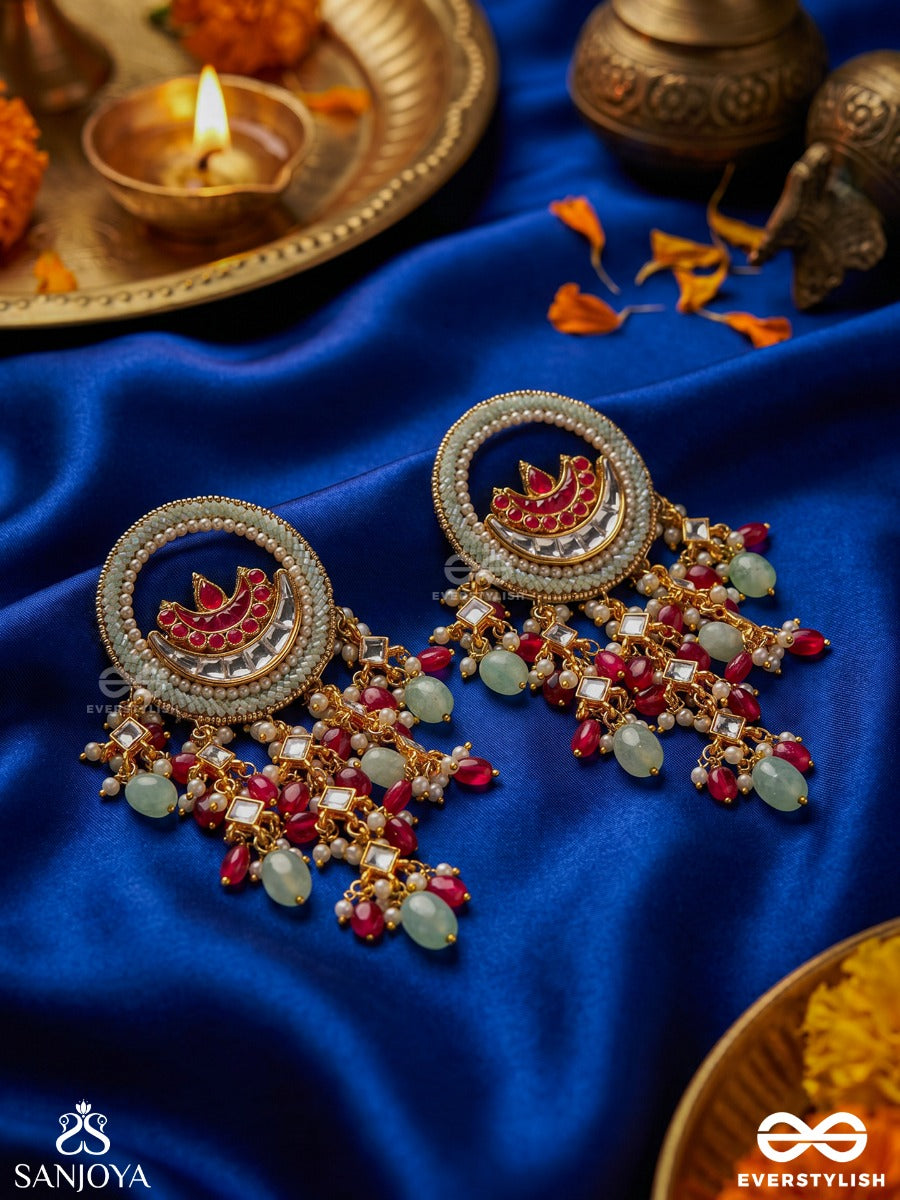 Chandrapriya - Loved By The Moon - Statement Earrings With Ornate Disc And Multi-Drop Gem Accents