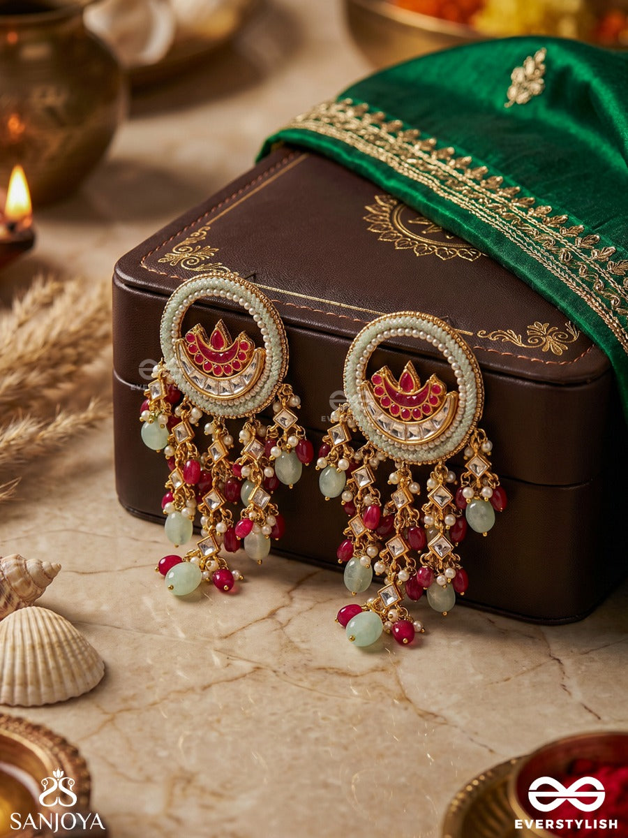 Chandrapriya - Loved By The Moon - Statement Earrings With Ornate Disc And Multi-Drop Gem Accents