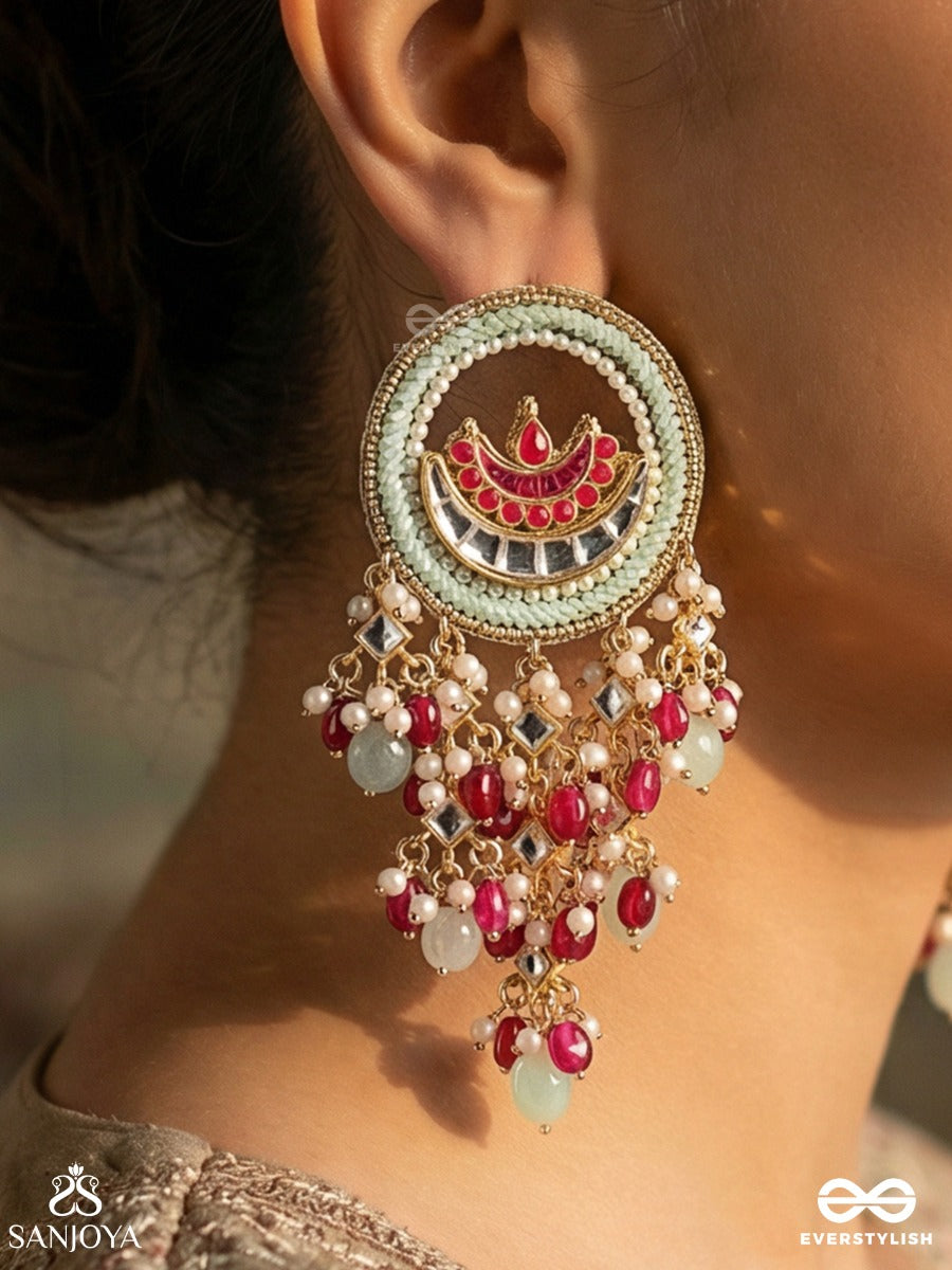 Chandrapriya - Loved By The Moon - Statement Earrings With Ornate Disc And Multi-Drop Gem Accents