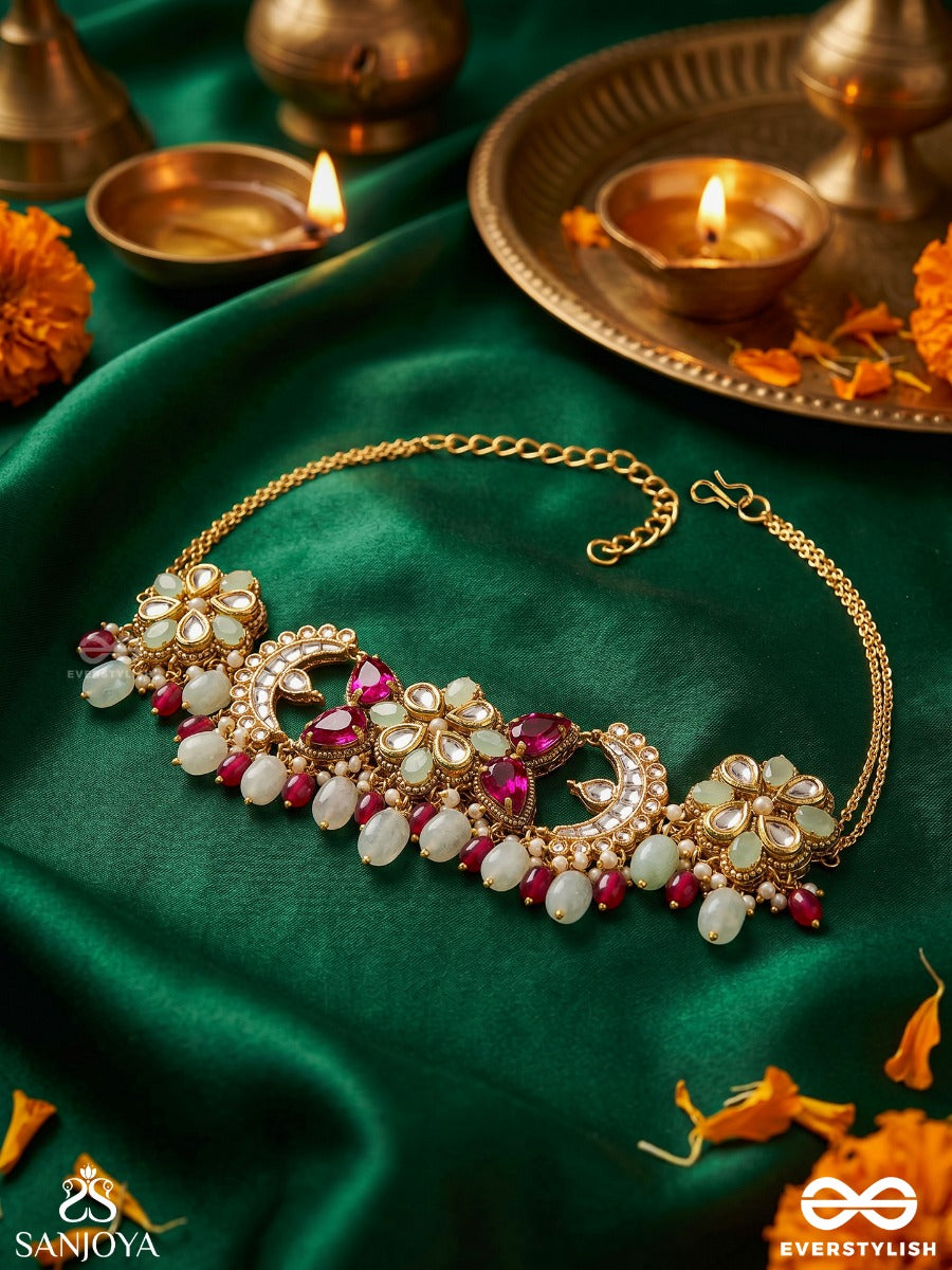 Ratnashringa - Jewelled Crest - Statement Necklace With Ornamental Panels And Multi-Drop Details