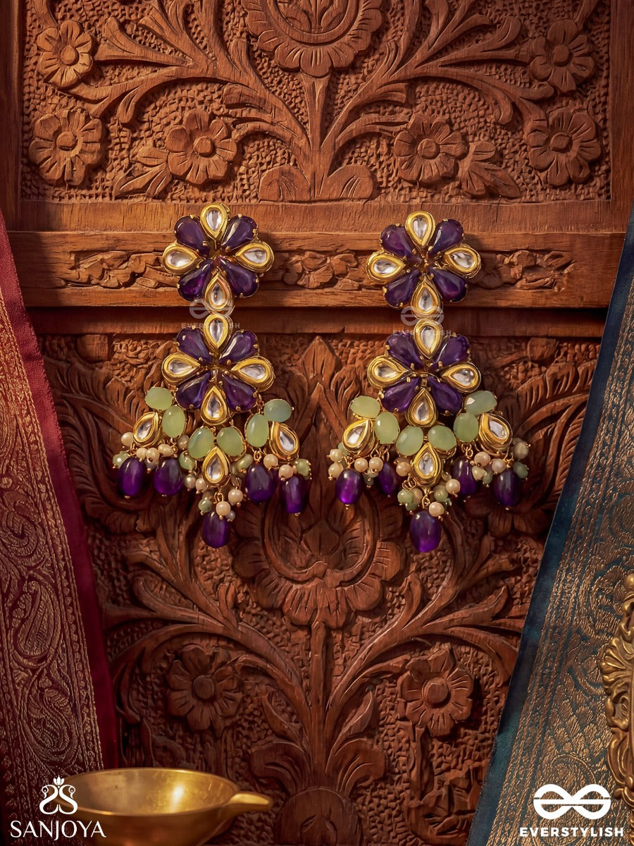 Neelpankti – Row Of Blue – Statement Earrings With Multi-Gem Clusters And Dangling Drop Accents