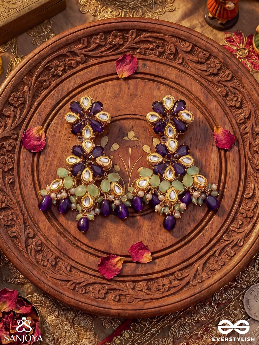Neelpankti – Row Of Blue – Statement Earrings With Multi-Gem Clusters And Dangling Drop Accents