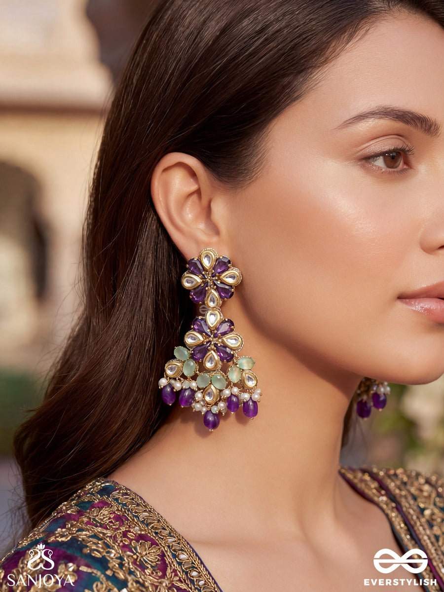 Neelpankti – Row Of Blue – Statement Earrings With Multi-Gem Clusters And Dangling Drop Accents