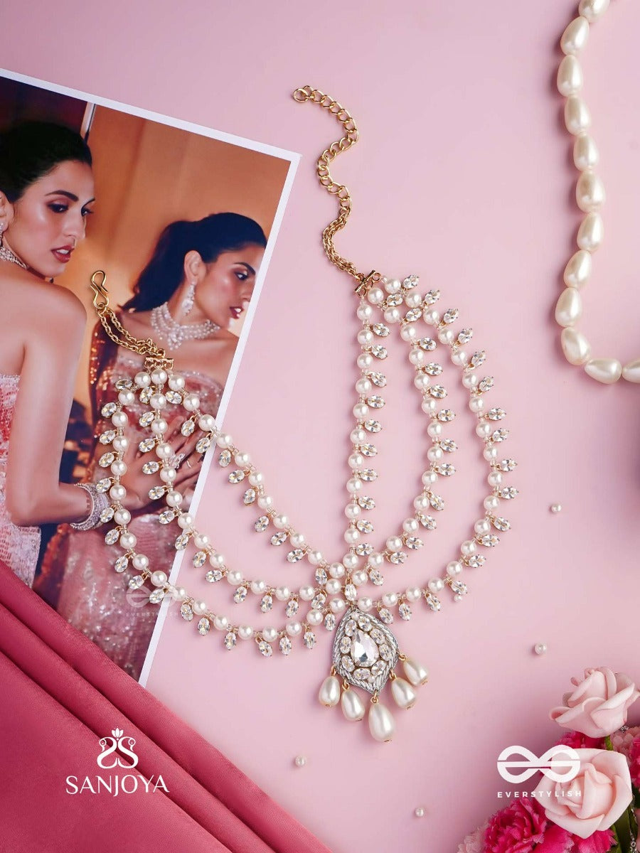 Shwetapushpa- Shloka Ambani Inspired Neckpiece With Silver Accents, CZ Stones And Pearls
