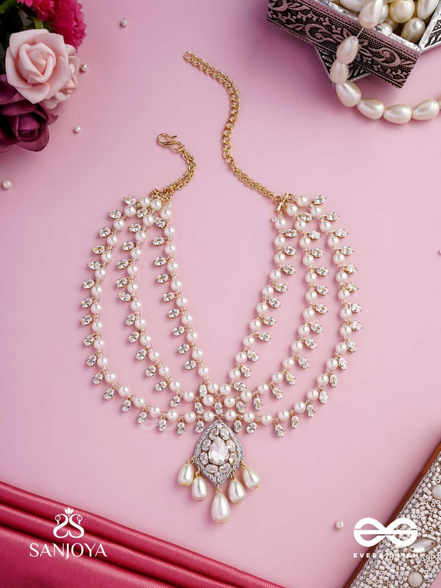 Shwetapushpa- Shloka Ambani Inspired Neckpiece With Silver Accents, CZ Stones And Pearls